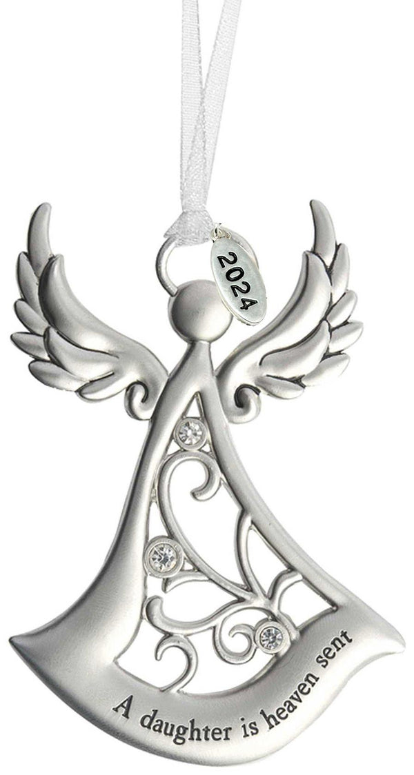 Metal Angel Christmas Ornament 2024 for Nurse, Mom, Grandma, Daughter, Friend or Sister with Sparkling Stones