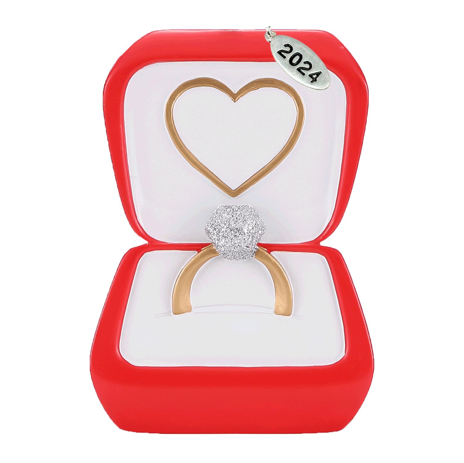 2024 Engagement Ornament - Diamond Ring in Red Box - Can Be Personalized At Home, Comes in Gift Box