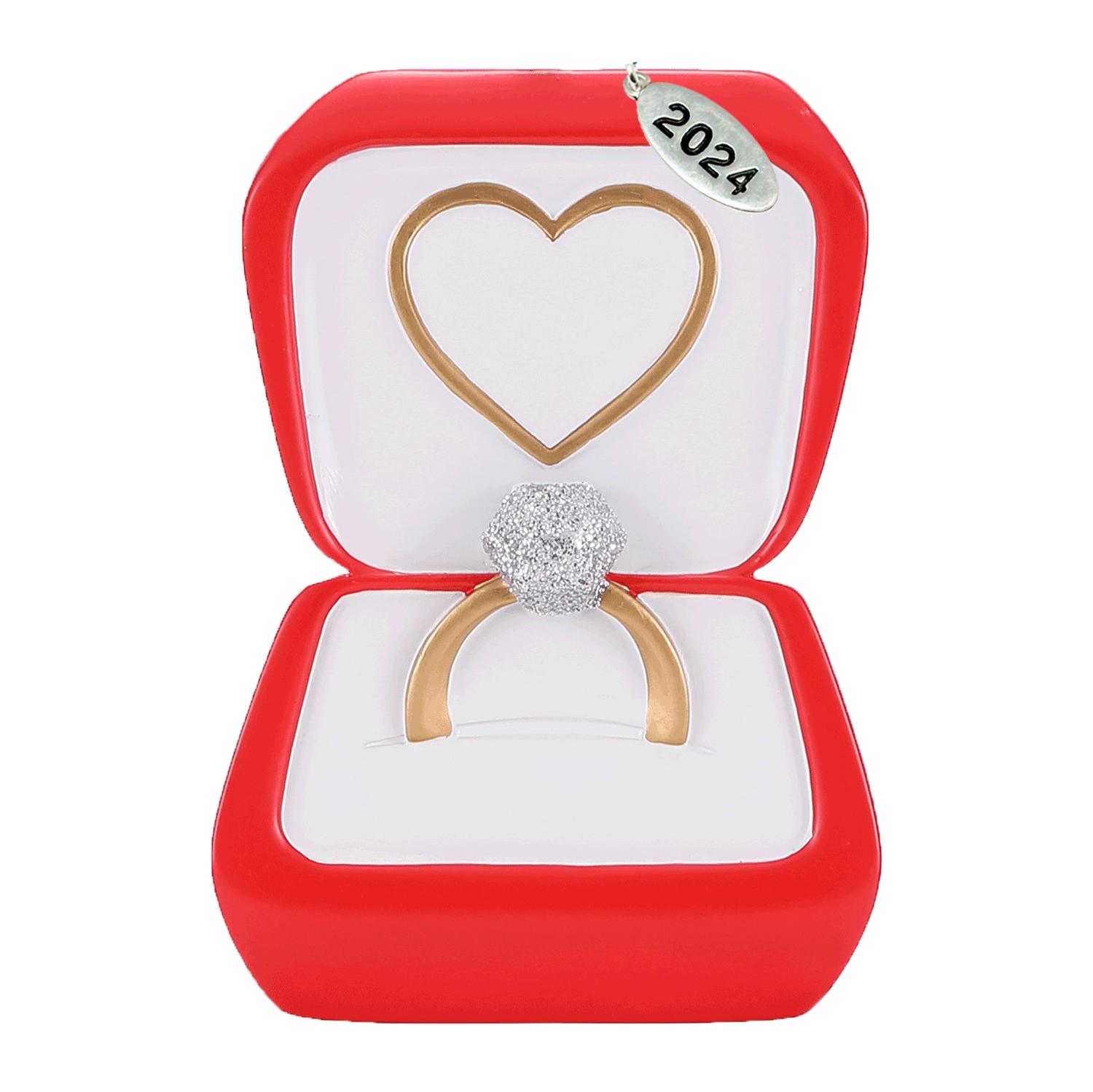 2025 Engagement Ornament - Diamond Ring in Red Box - Can Be Personalized At Home, Comes in Gift Box