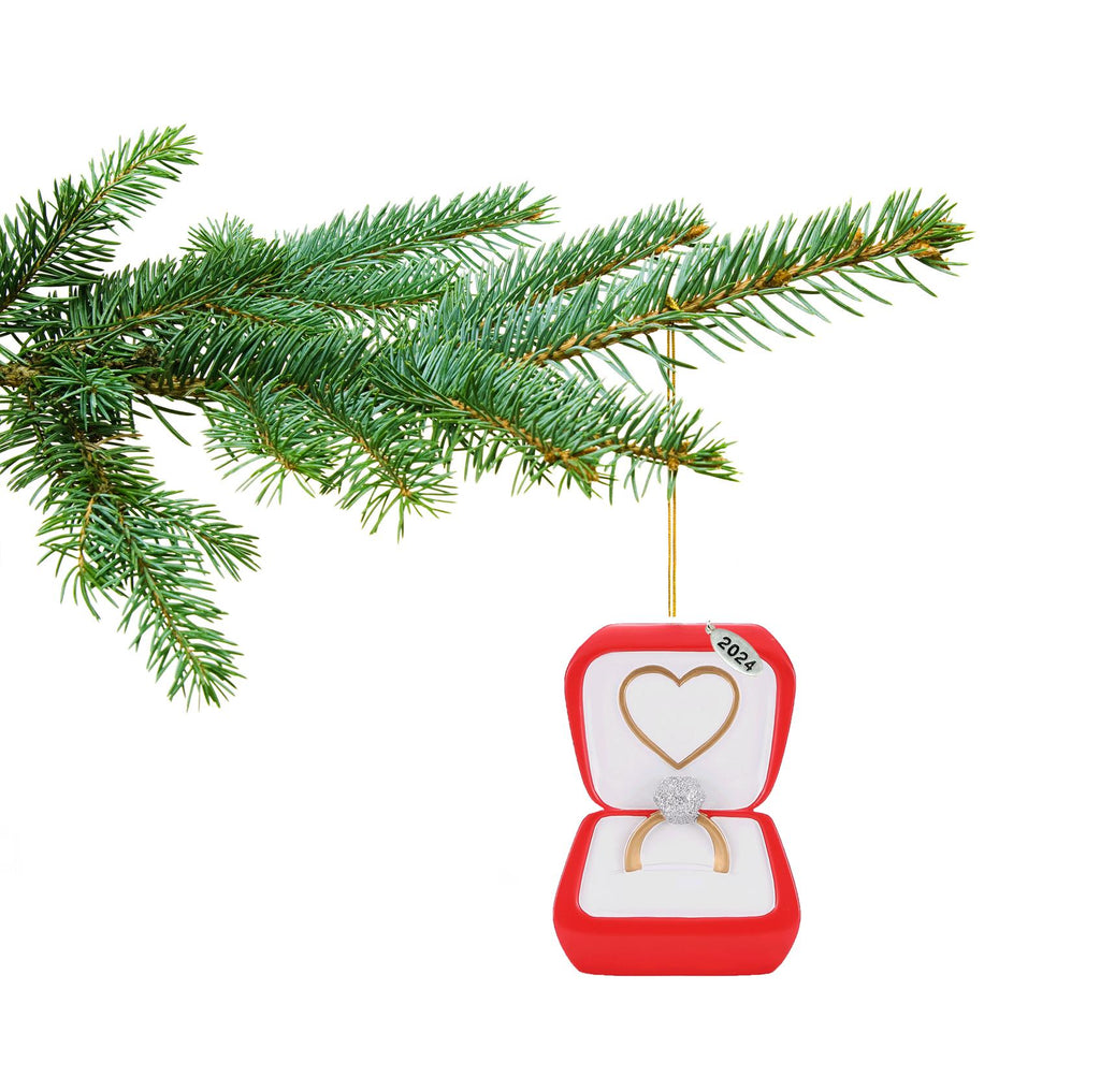 2025 Engagement Ornament - Diamond Ring in Red Box - Can Be Personalized At Home, Comes in Gift Box