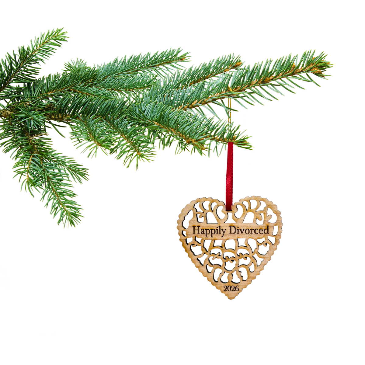 Happily Divorced 2026 Christmas Ornament, Funny Divorce Gift for Men or Women, Divorce Ornament, Gift for Divorced Woman or Man - Laser Cut Wood Ornament, Comes in Gift Box
