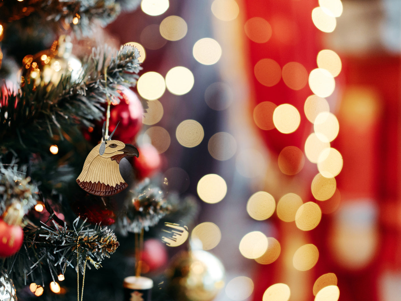 2026 Two-Tone Intarsia Wood Bald Eagle Ornament - 3" Size - Comes in Gift Box