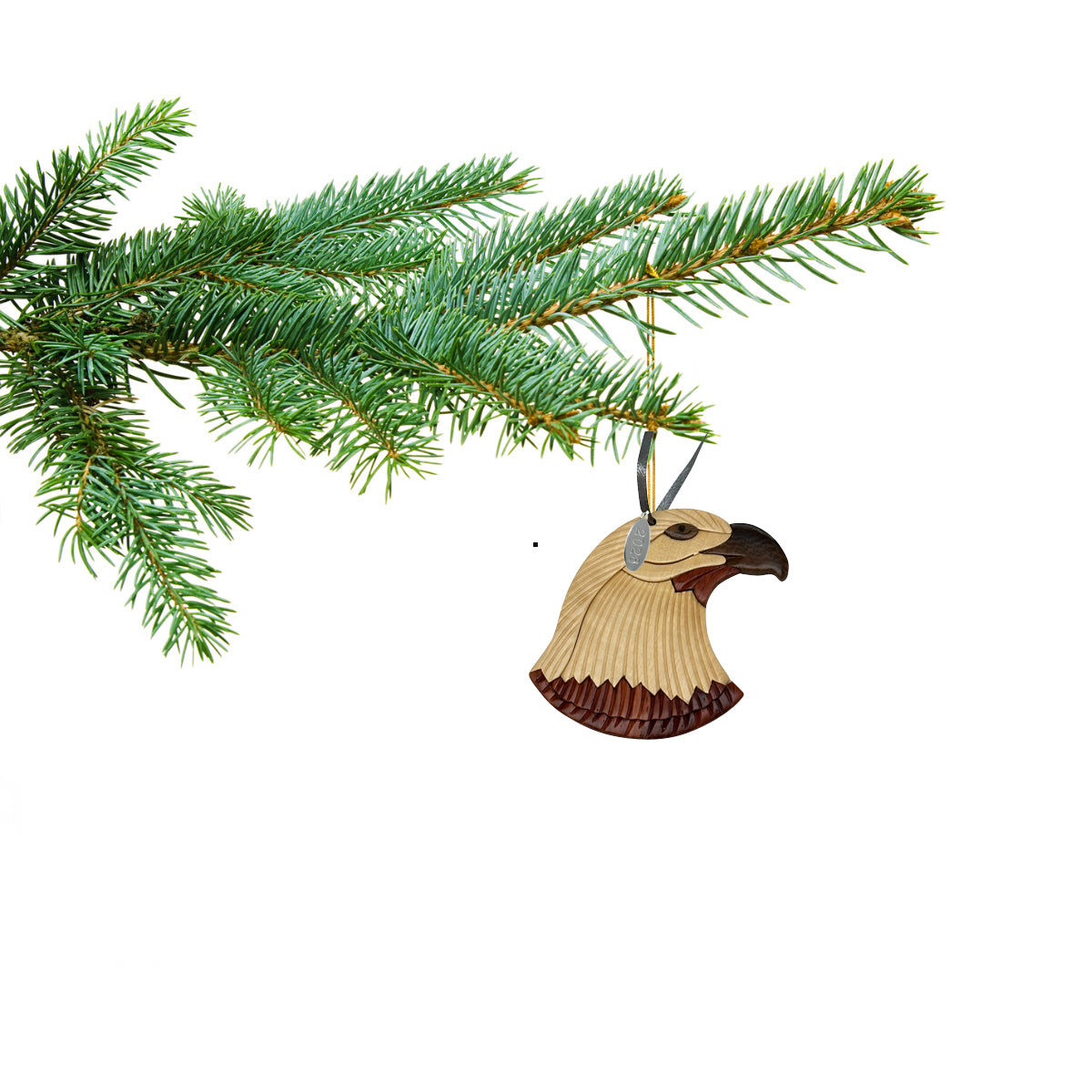 2026 Two-Tone Intarsia Wood Bald Eagle Ornament - 3" Size - Comes in Gift Box