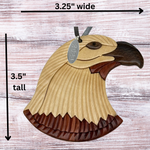 2026 Two-Tone Intarsia Wood Bald Eagle Ornament - 3" Size - Comes in Gift Box