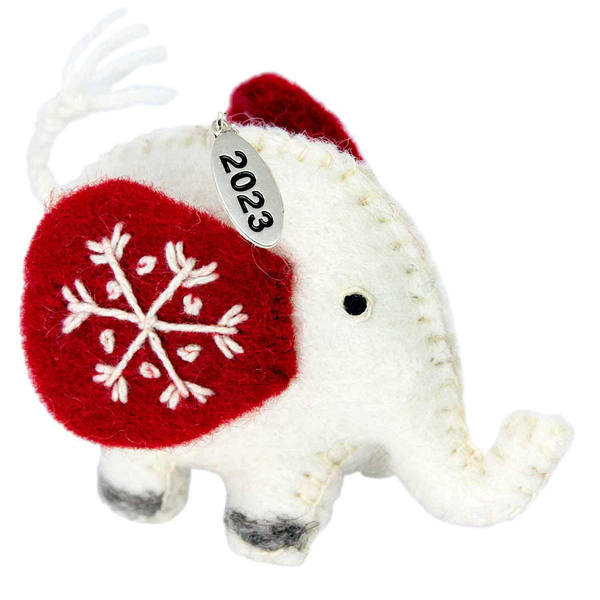 Felt Christmas Ornaments - Lucky Little Elephant Ornaments 2024 - Fair Trade, Hand Felted Made in Nepal - Comes in a Gift Bag so It's Ready for Giving!