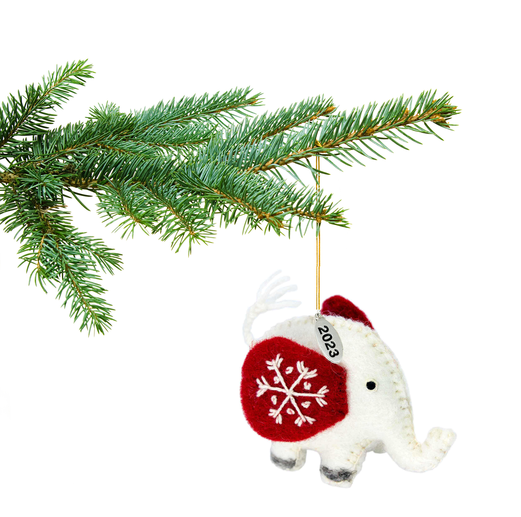 Felt Christmas Ornaments - Lucky Little Elephant Ornaments 2025 - Fair Trade, Hand Felted Made in Nepal - Comes in a Gift Bag so It's Ready for Giving!