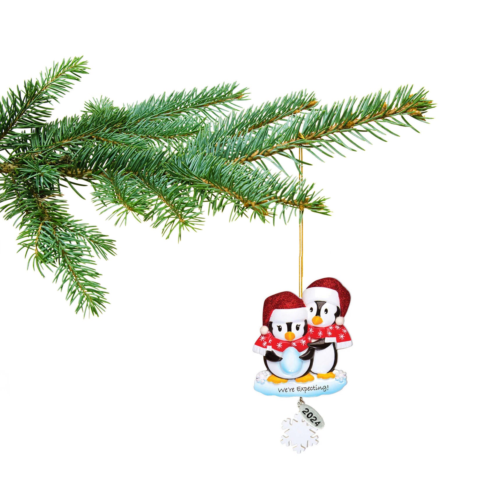 We're Expecting Penguin Couple Pregnancy Christmas Ornament 2025 -To Personalize