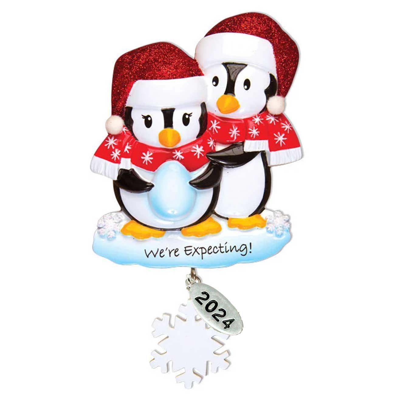 We're Expecting Penguin Couple Pregnancy Christmas Ornament 2024 -To Personalize