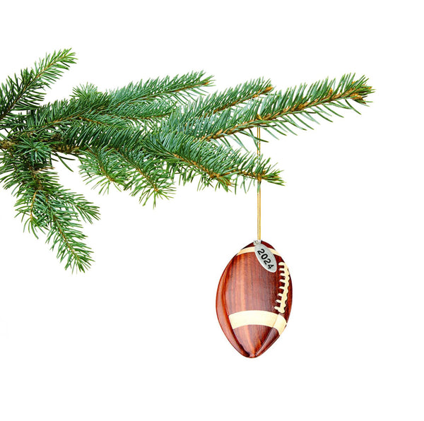Football Ornament, Stunning Two-Tone Wood Christmas Ornament - Intarsia Design - Comes in a Gift Box