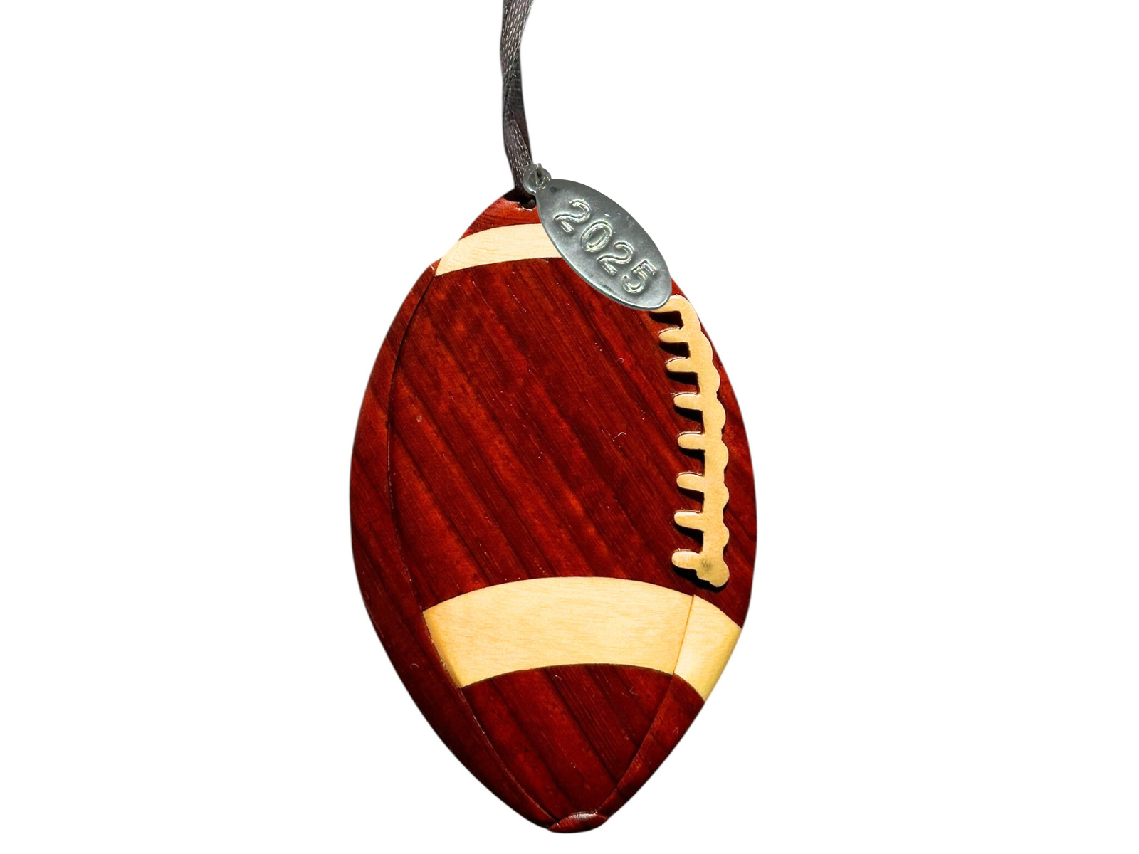 2026 Football Ornament, Stunning Two-Tone Wood Christmas Ornament - Intarsia Design - Comes in a Gift Box