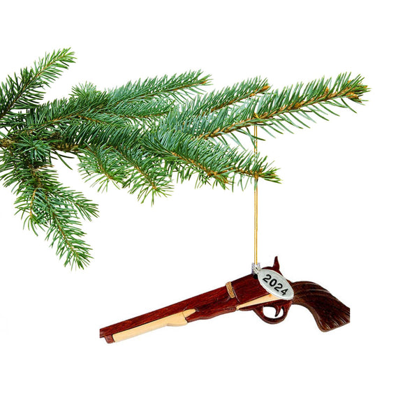 Gun Christmas Ornament 2024 Two-Tone Wood Design Western, Pistol, In A Gift Box