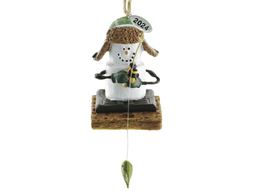 Smores Ice Fishing Ornament, Ice Fisherman, Fish on Rod - Comes in Gift Box so It's Ready for Giving