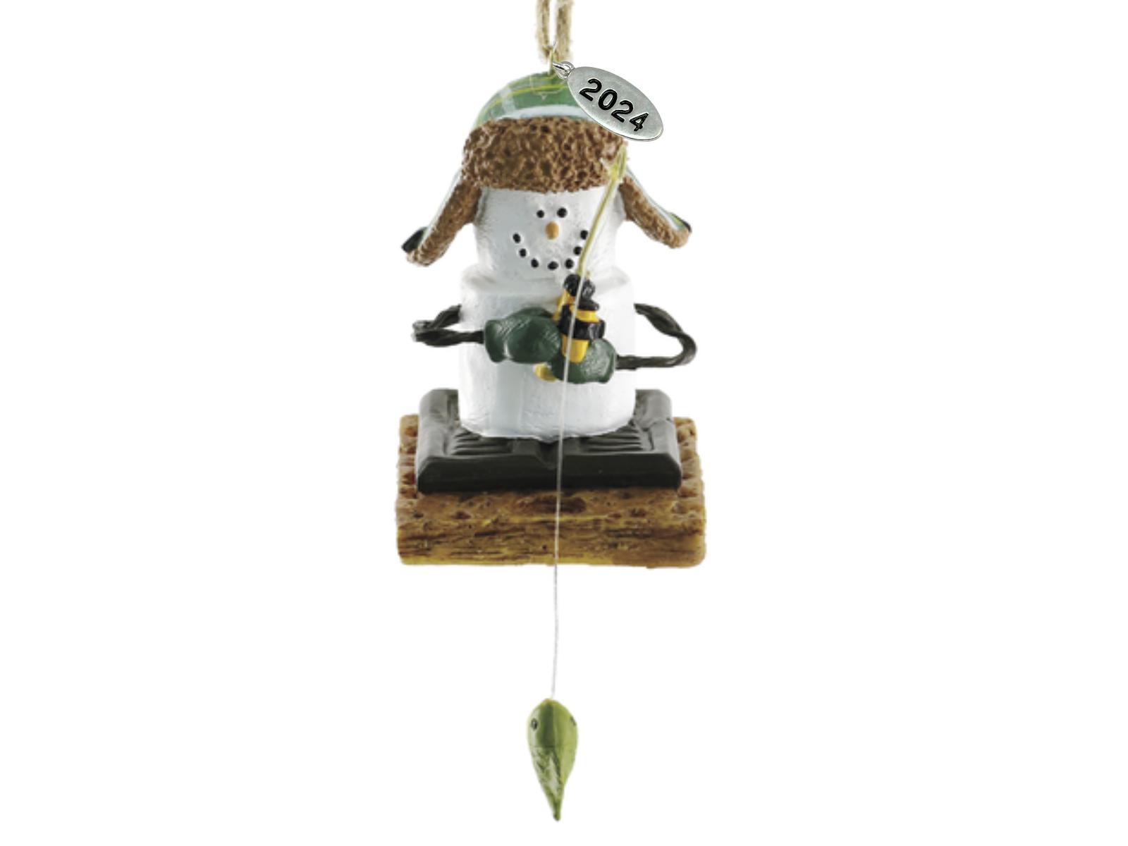 Smores Ice Fishing Ornament, Ice Fisherman, Fish on Rod - Comes in Gift Box so It's Ready for Giving