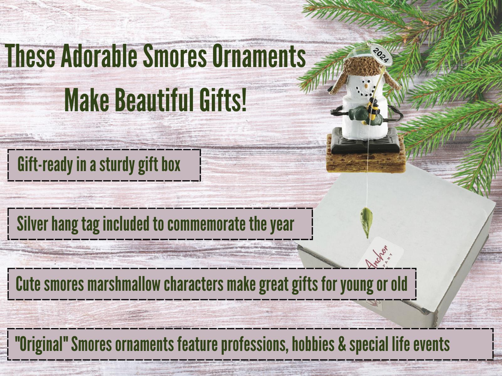 Smores Ice Fishing Ornament, Ice Fisherman, Fish on Rod - Comes in Gift Box so It's Ready for Giving