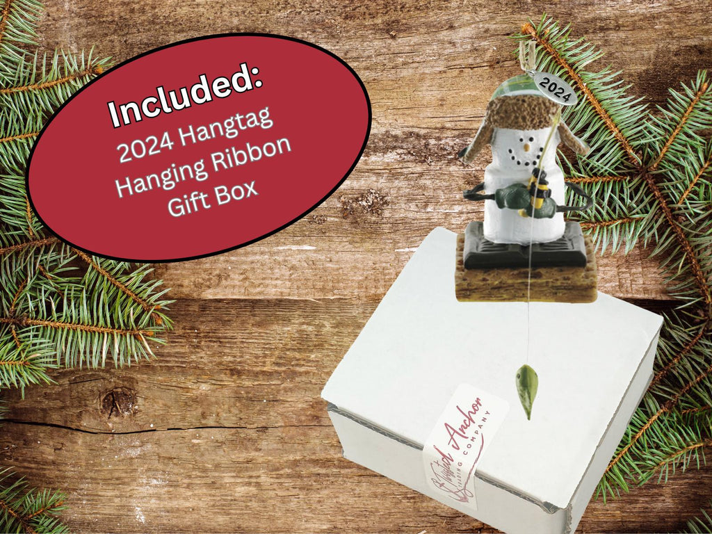Smores Ice Fishing Ornament, Ice Fisherman, Fish on Rod - Comes in Gift Box so It's Ready for Giving