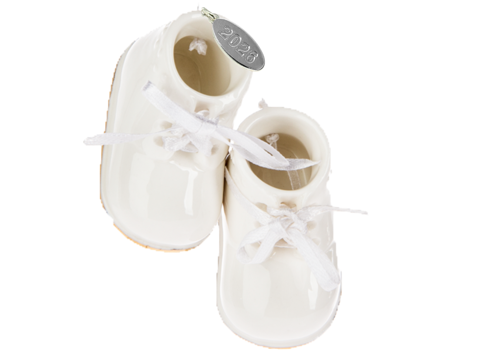 2026 Ivory Baby Shoes Ornament - Cream, Porcelain Baby Booties for Boy or Girl, In Gift Box