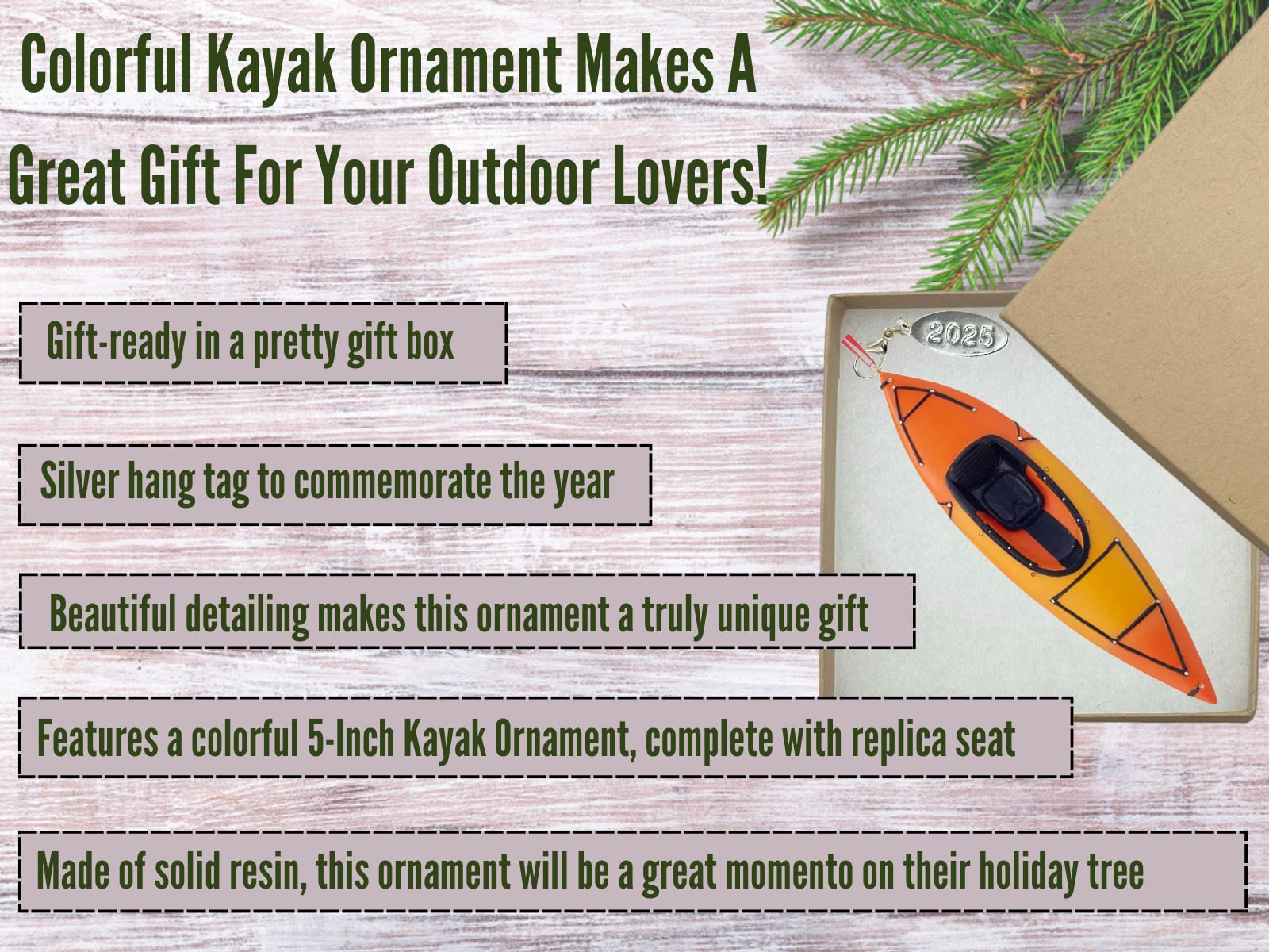 Colorful Kayak Christmas Ornament, Comes in a Gift Box