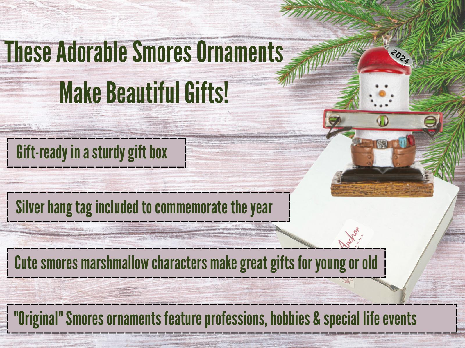 Smores Ornament - Great Handyman Gifts, Carpenter, Dad - Smores with Level - w gift box