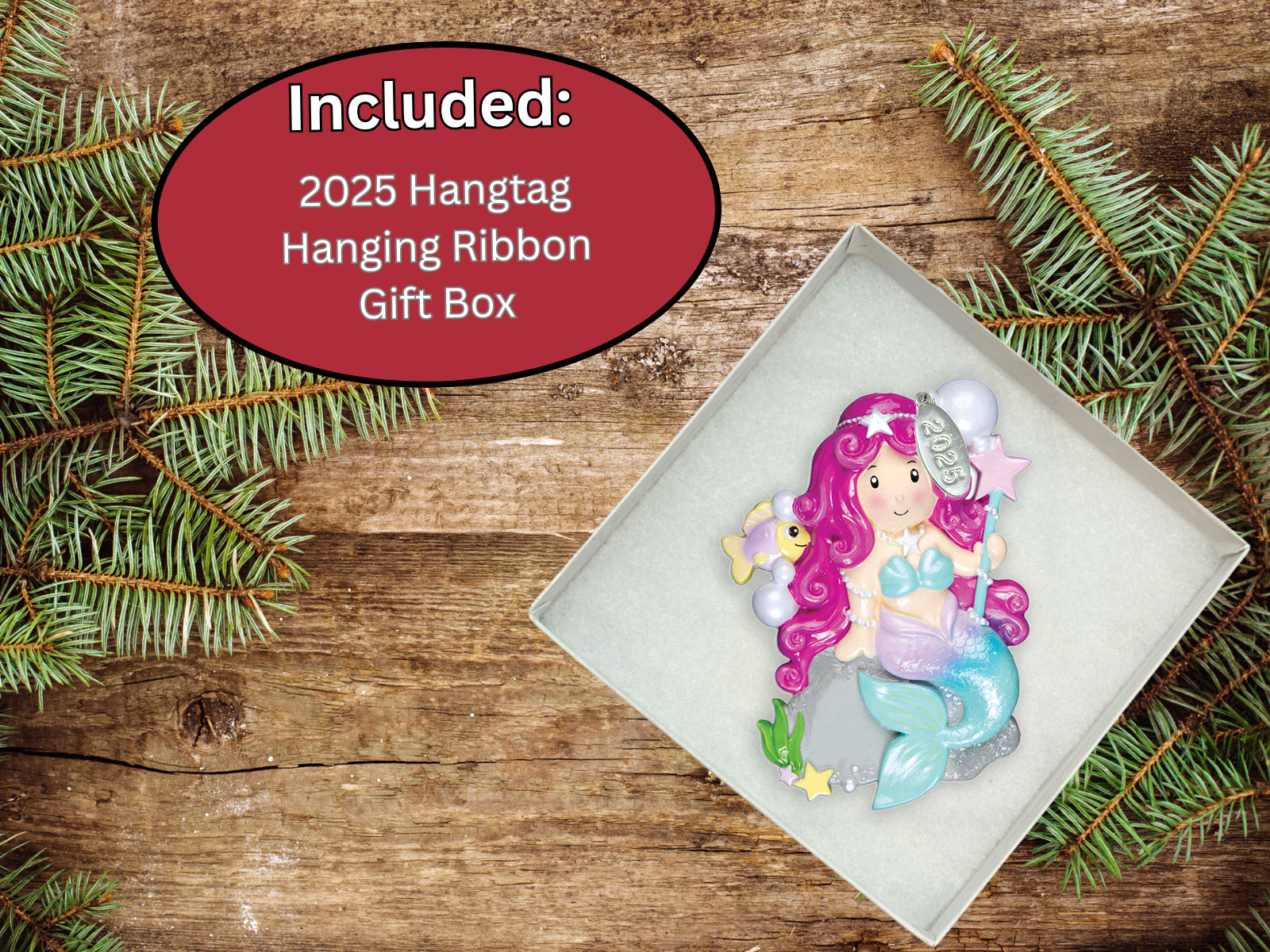Pink Mermaid Christmas Ornament - Great Girls Gift - 2025 - Comes in Gift Box