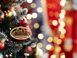 Nashville Christmas Ornament in Laser Cut Wood, Great Travel Souvenir 2026, Comes in Gift Box