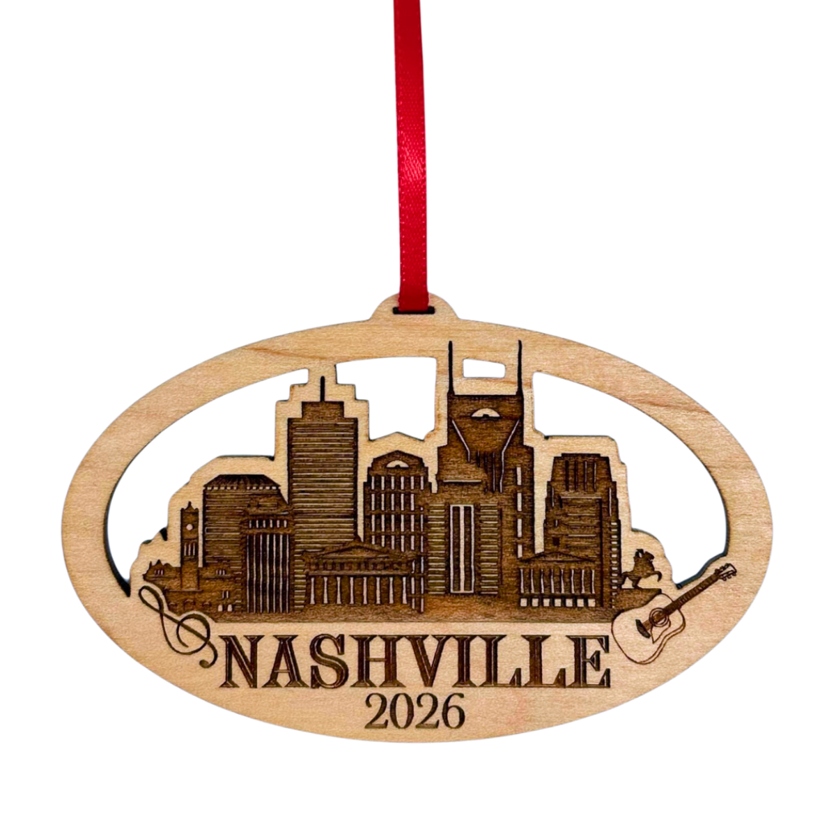 Nashville Christmas Ornament in Laser Cut Wood, Great Travel Souvenir 2026, Comes in Gift Box