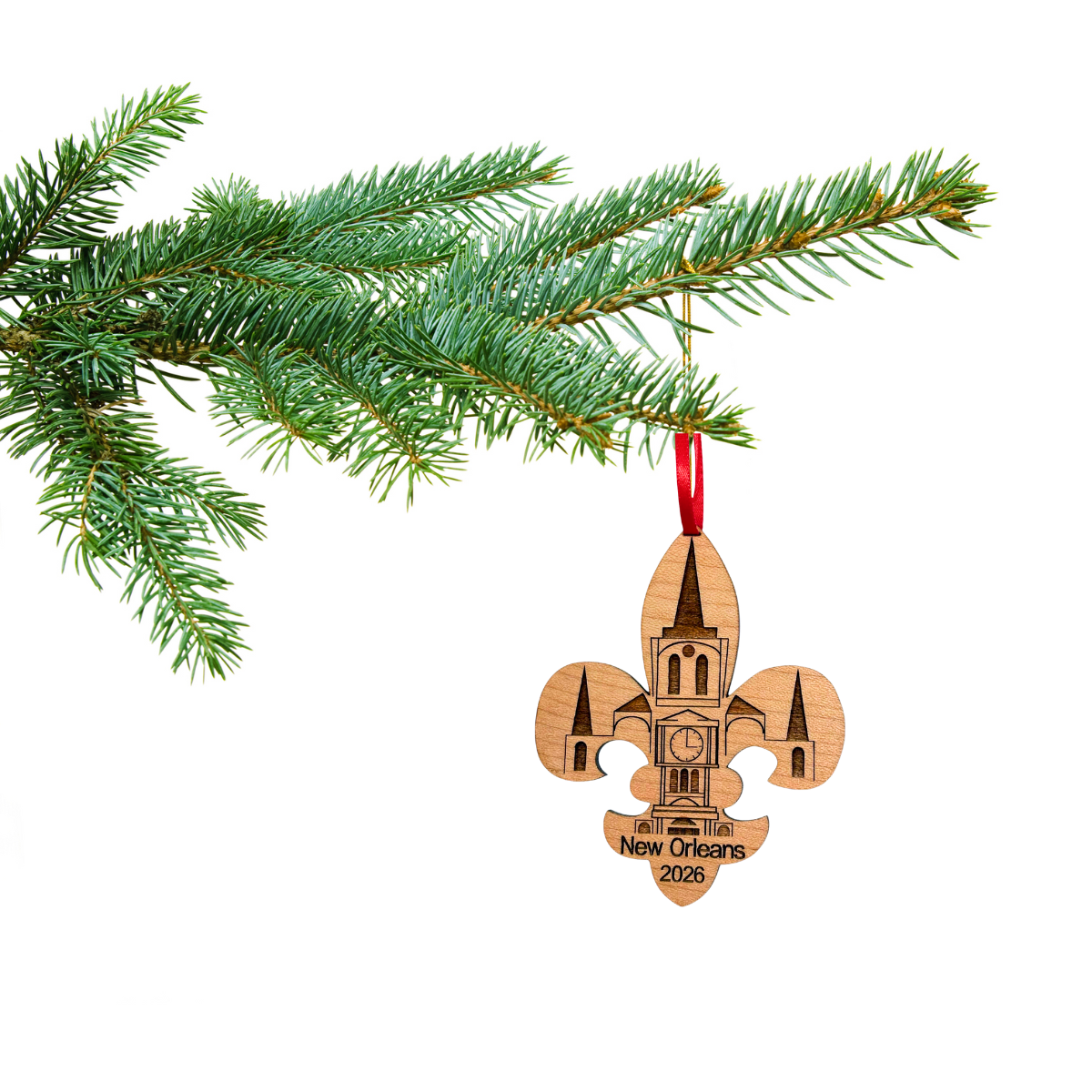 New Orleans Christmas Ornament, Big Easy, Mardi Gras Souvenir with Fleur de Lis and Click Tower Icon, Beautiful Laser Cut Wood – Great Stocking Stuffer, New OrleansTrip Idea, Comes in Gift Box