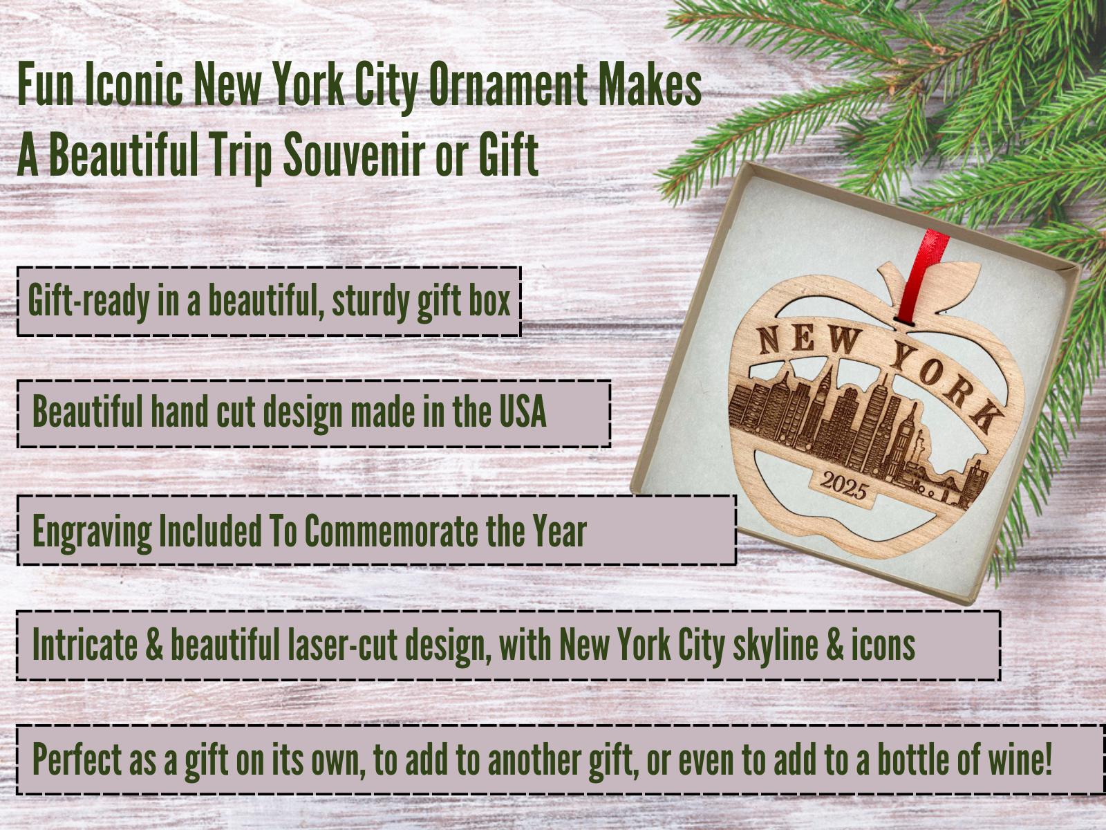 New York Ornament, New York Christmas Ornament 2025, Big Apple New York City Ornament, Beautiful Laser Cut Wood New York Gifts, Big Apple Gift Idea, New York City Trip Souvenir Idea, Comes in Gift Box