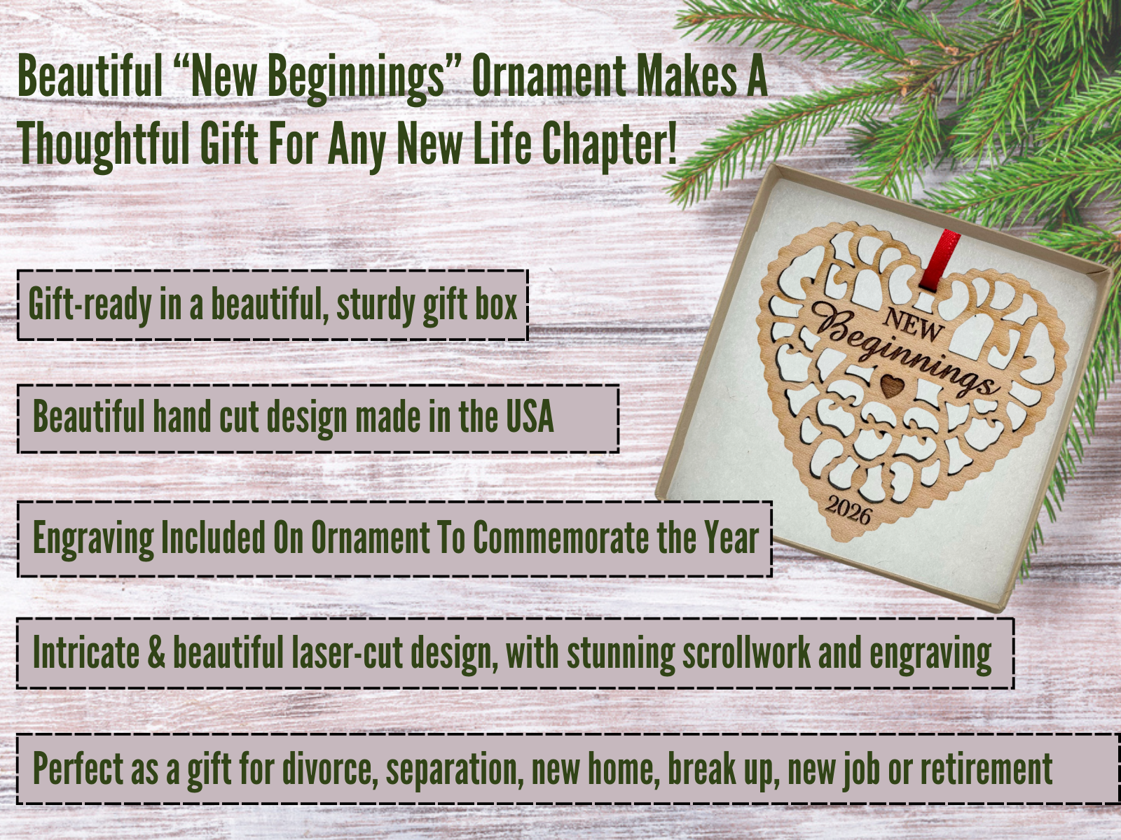 New Beginnings 2026 Christmas Ornament, Great Divorce Gift, Separation Gift, New Home Gift, New Job Gift for Coworkers, Retirement Gift and More - Laser Cut Wood Ornament, Comes in Gift Box