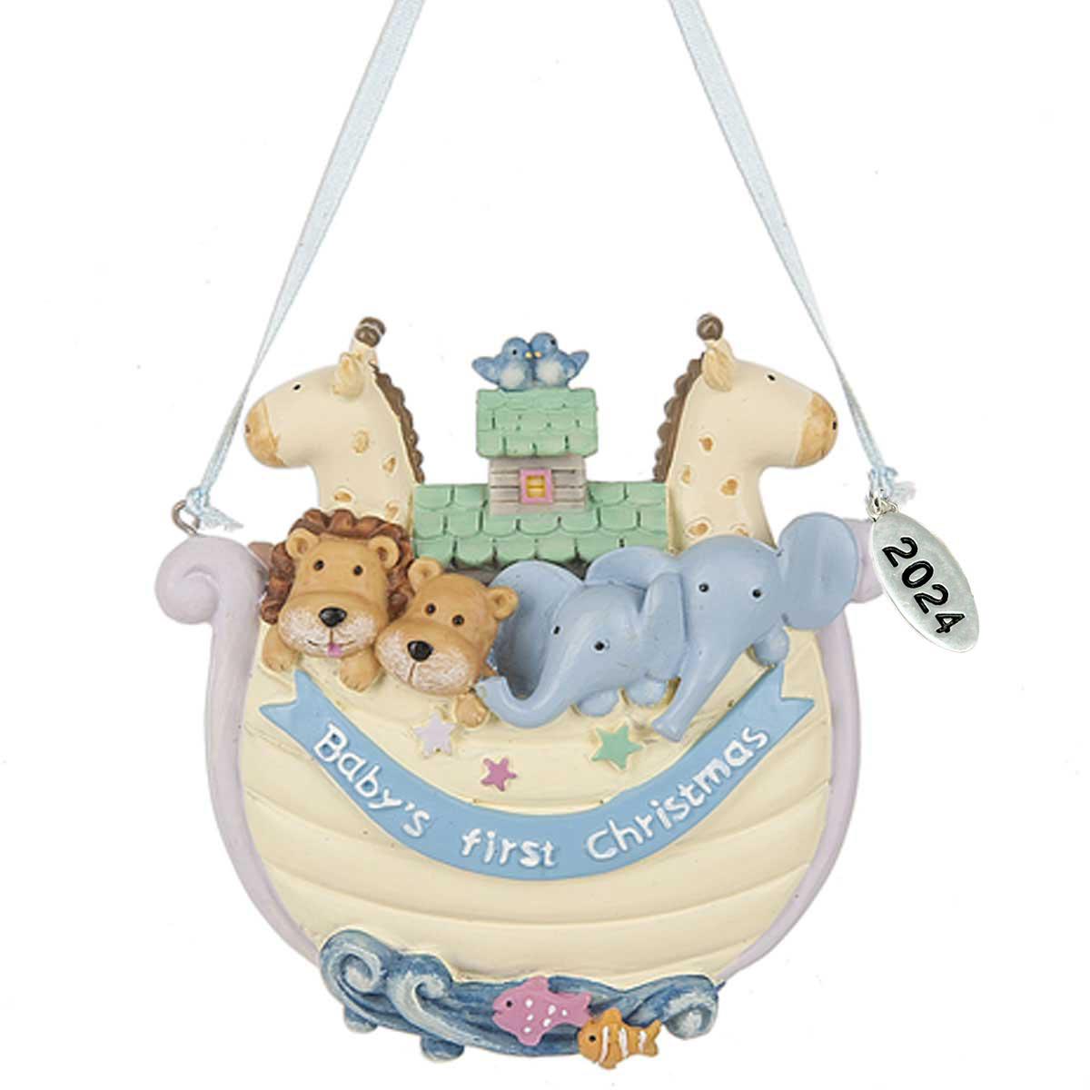 Babys First Christmas Ornament 2023, Noahs Ark - Can Be Personalized with Baby's Info - Comes in A Gift Box