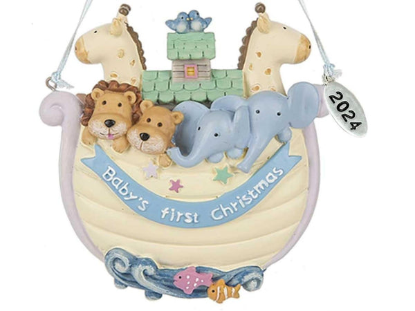 Babys First Christmas Ornament 2023, Noahs Ark - Can Be Personalized with Baby's Info - Comes in A Gift Box