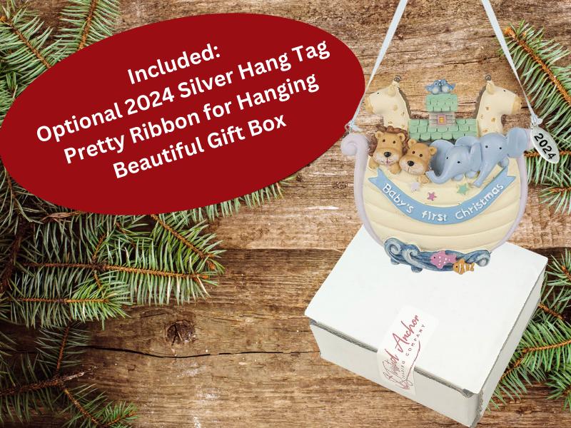 Babys First Christmas Ornament 2023, Noahs Ark - Can Be Personalized with Baby's Info - Comes in A Gift Box