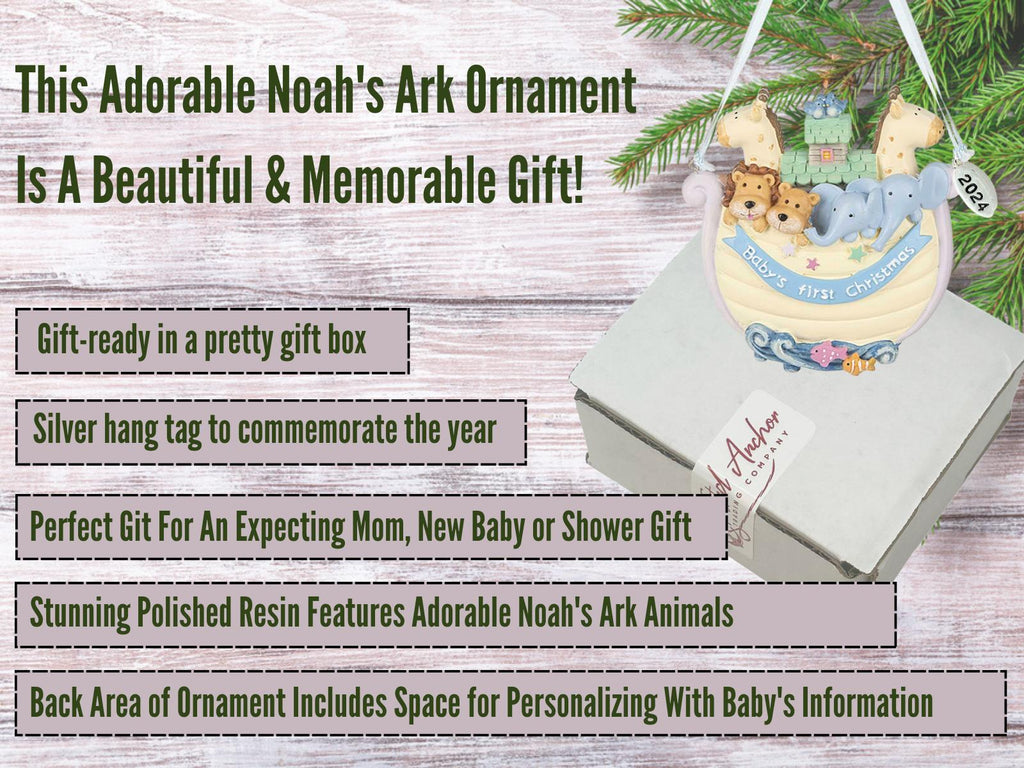Babys First Christmas Ornament 2025, Noahs Ark - Can Be Personalized with Baby's Info - Comes in A Gift Box
