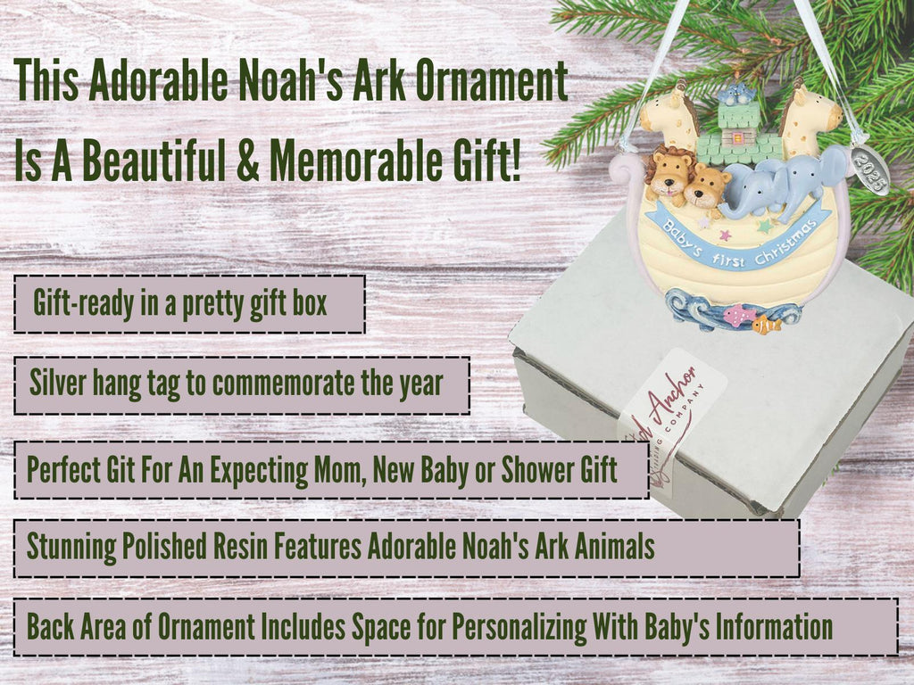Babys First Christmas Ornament 2025, Noahs Ark - Can Be Personalized with Baby's Info - Comes in A Gift Box