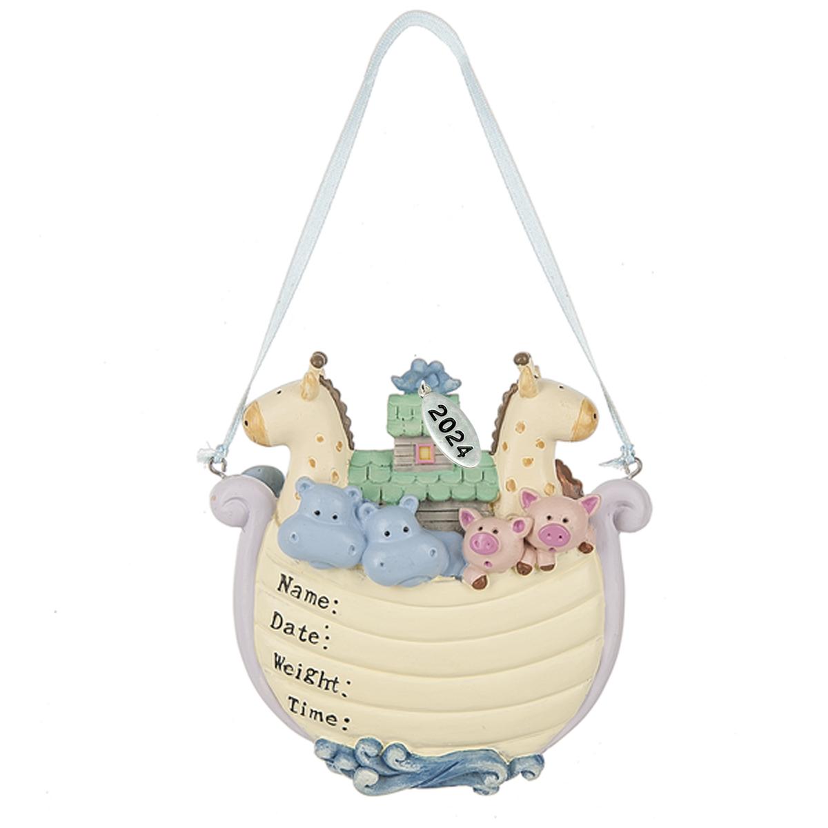 Babys First Christmas Ornament 2023, Noahs Ark - Can Be Personalized with Baby's Info - Comes in A Gift Box