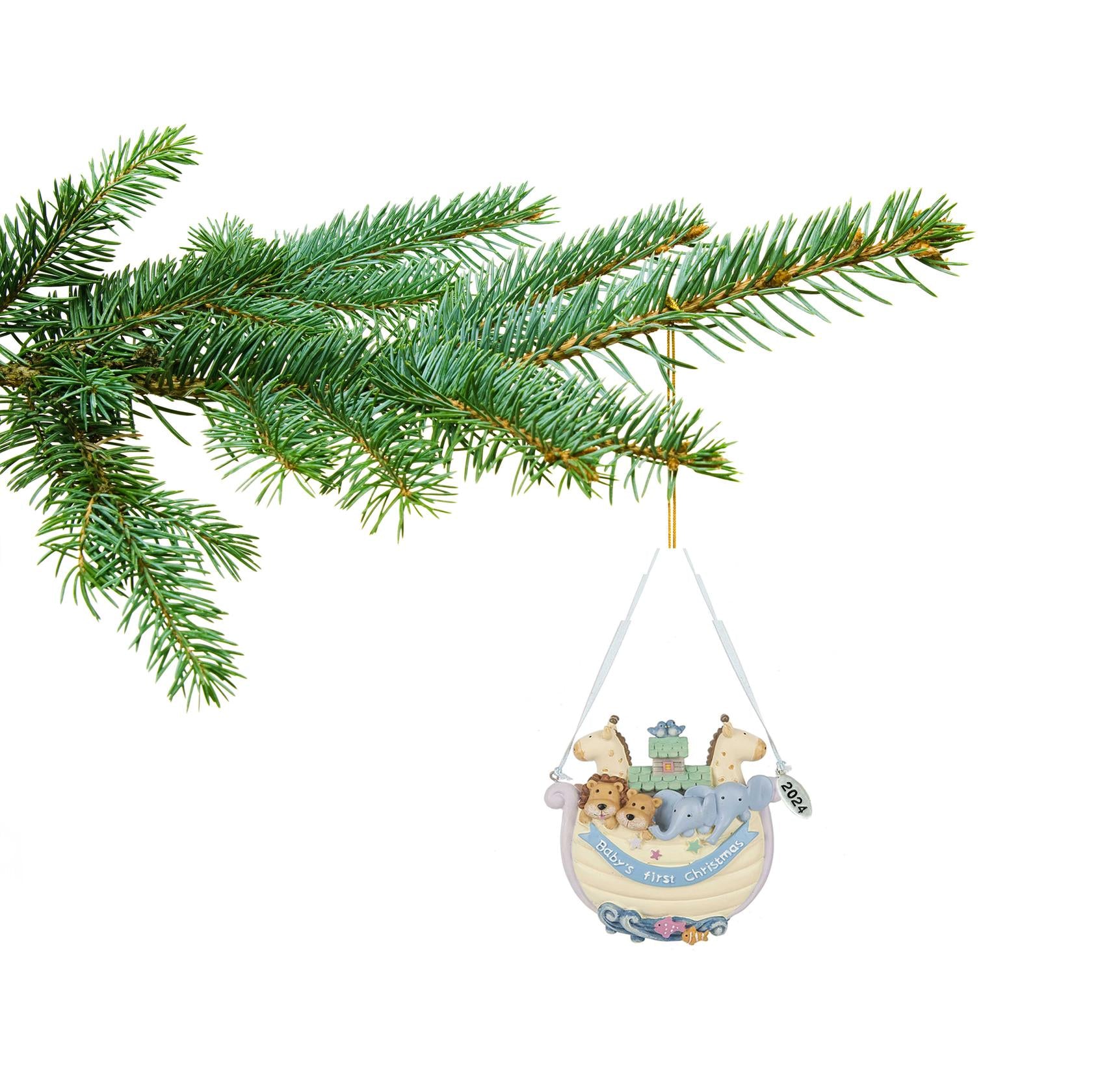 Babys First Christmas Ornament 2023, Noahs Ark - Can Be Personalized with Baby's Info - Comes in A Gift Box