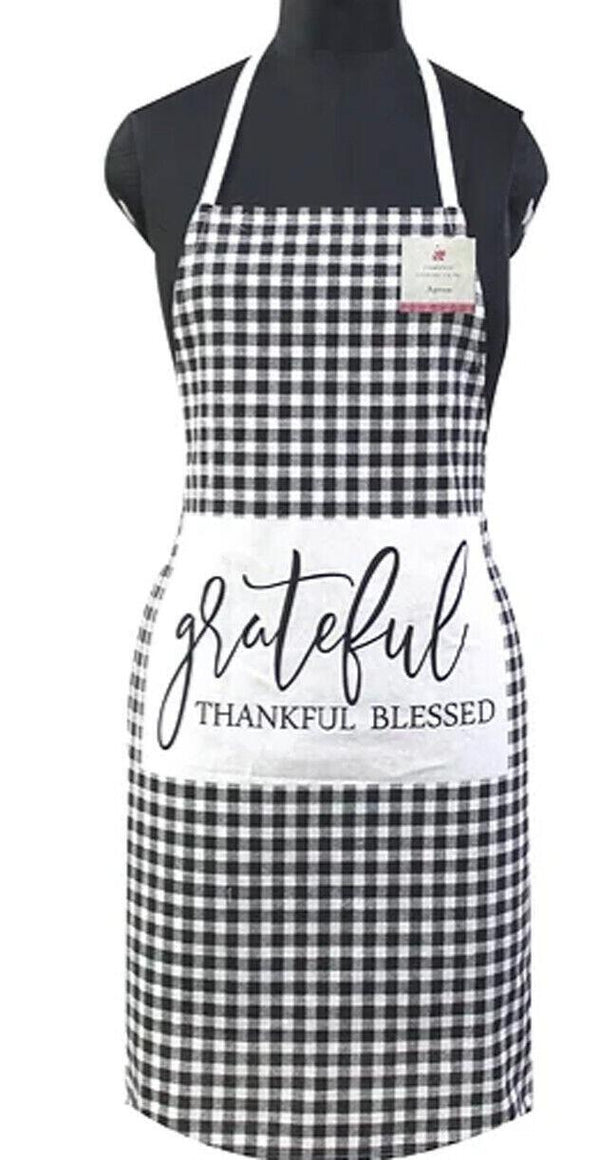 Women's Cooking Apron 100% Cotton Grateful Thankful Blessed Fall Plaid Tie Back