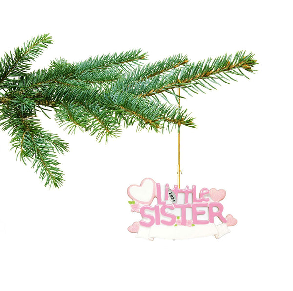 Brother or Sister Ornament 2024 - Big Brother, Big Sister, Little Brother, Little Sister Christmas Ornaments - Easy to Personalize - Comes in Gift Box So It's Ready for Giving (Little Sister - Pink)