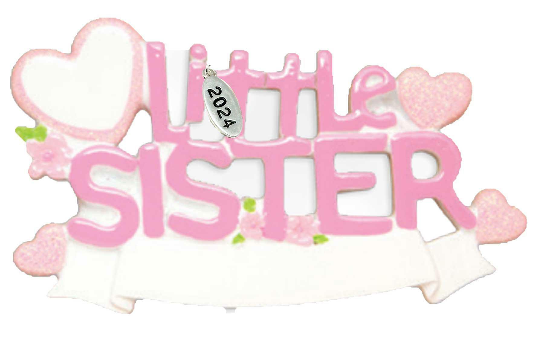 Brother or Sister Ornament 2024 - Big Brother, Big Sister, Little Brother, Little Sister Christmas Ornaments - Easy to Personalize - Comes in Gift Box So It's Ready for Giving (Little Sister - Pink)