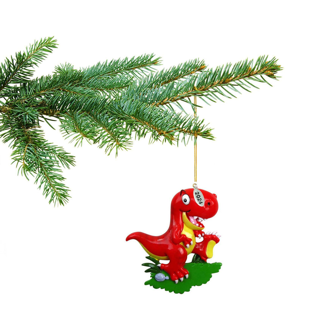 Dinosaur Christmas Ornament - Red T-Rex Ornament - Easy to Personalize at Home - Comes in Gift Bag So Its Ready for Giving!