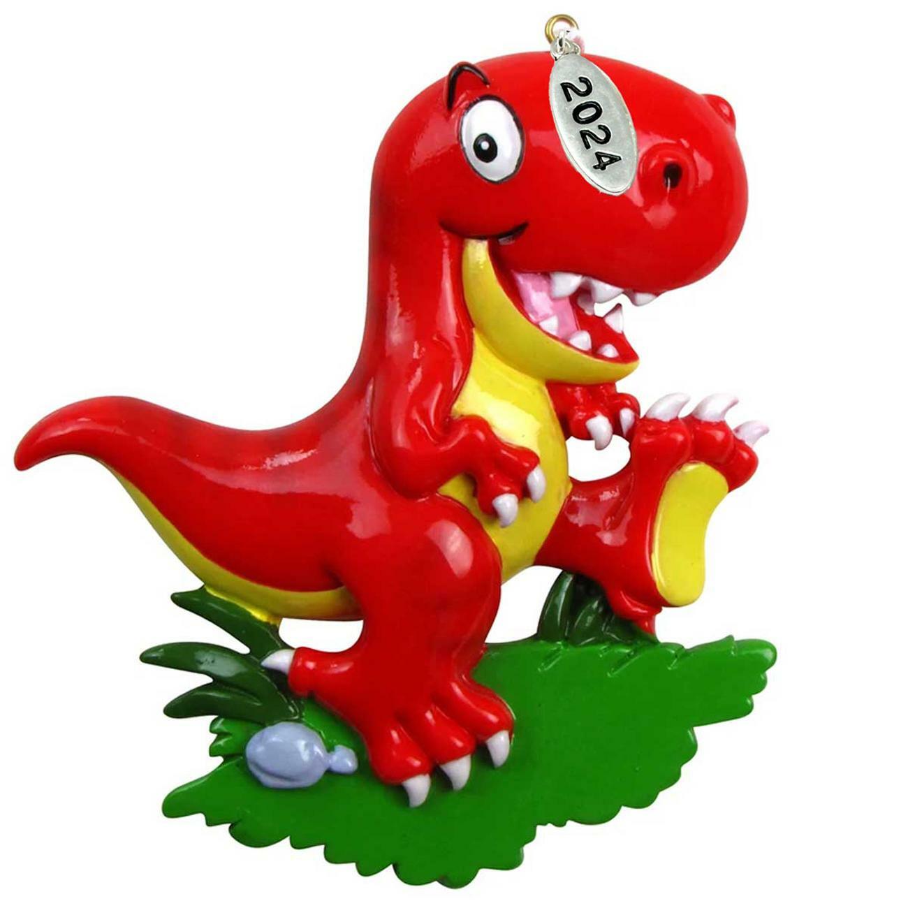 Dinosaur Christmas Ornament - Red T-Rex Ornament - Easy to Personalize at Home - Comes in Gift Bag So Its Ready for Giving!