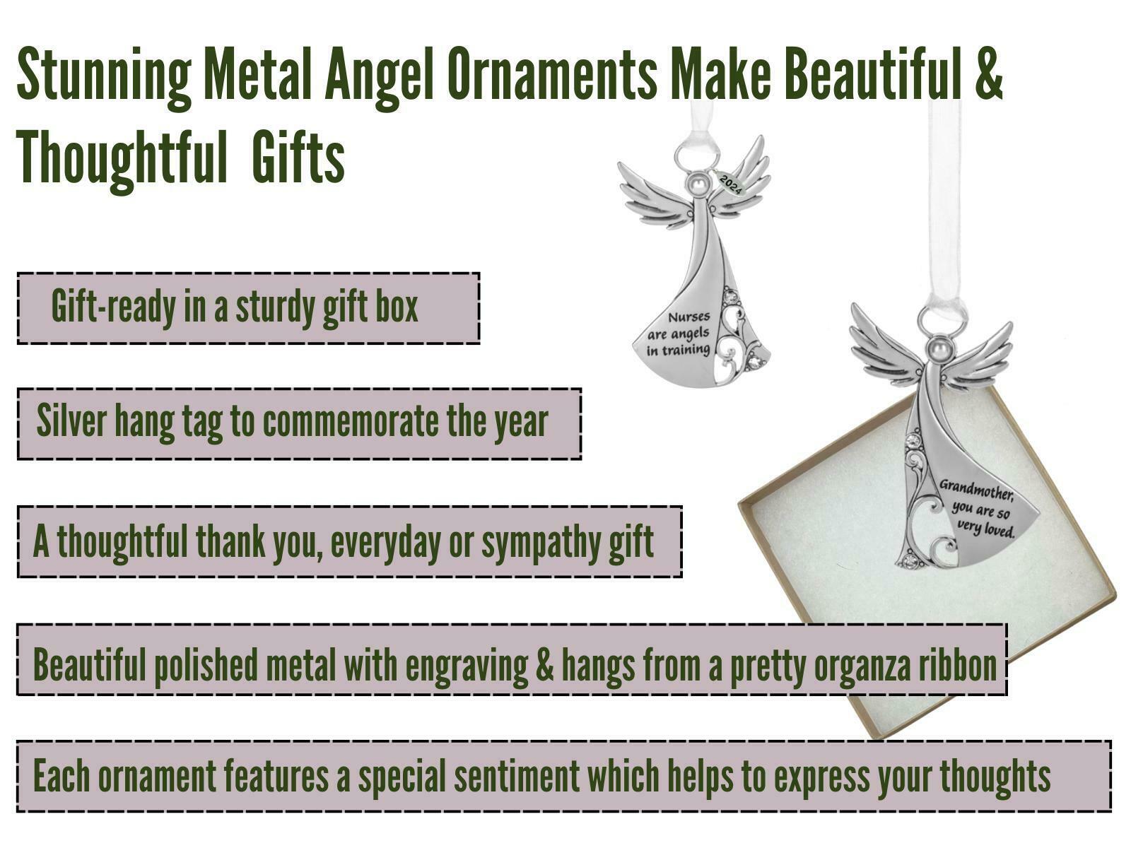 Metal Angel Christmas Ornament 2024 for Nurse, Mom, Grandma, Daughter, Friend or Sister with Sparkling Stones (Mom)