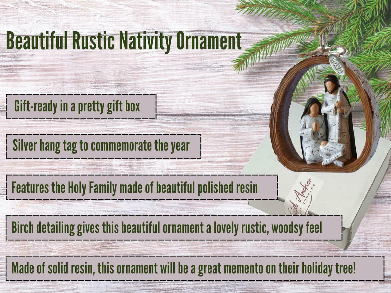 Religious Christmas Ornament, Nativity Ornament, Carved-Look Rustic Nativity Ornament for Christmas Tree - Rustic Resin Carved Holy Family Ornament - 2025 - Comes in a Gift Box