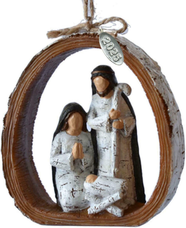 Religious Christmas Ornament, Nativity Ornament, Carved-Look Rustic Nativity Ornament for Christmas Tree - Rustic Resin Carved Holy Family Ornament - 2025 - Comes in a Gift Box