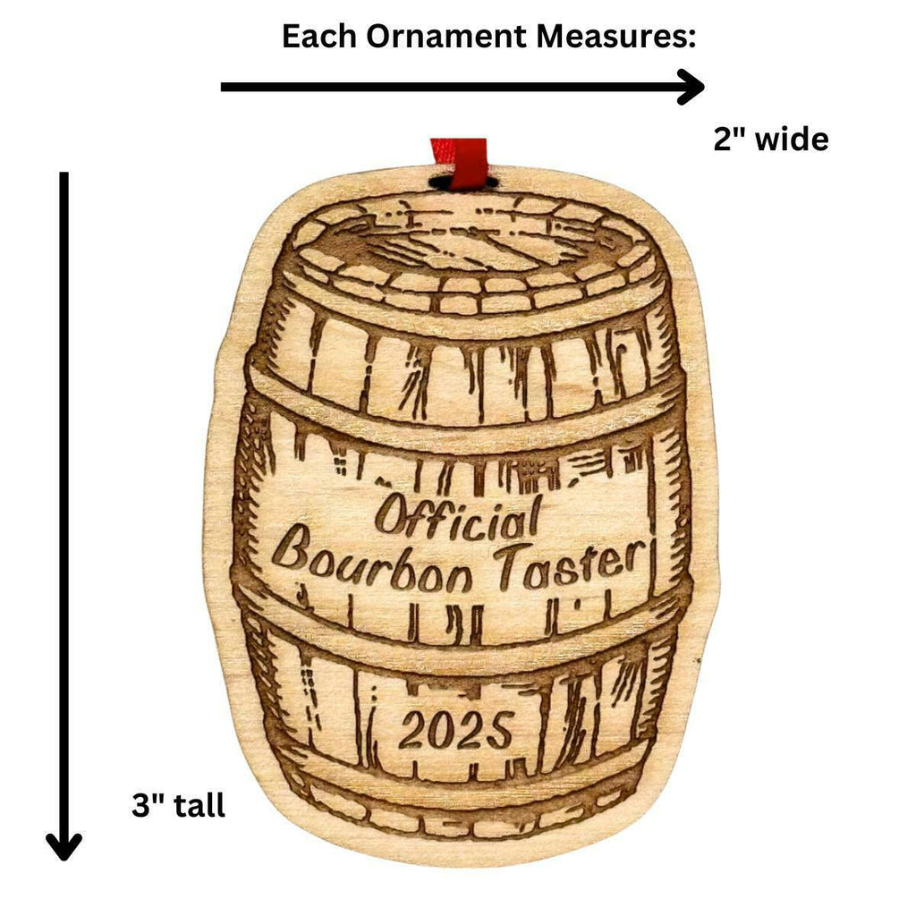 Bourbon Christmas Ornament "Official Bourbon Taster" 2026, Beautiful Laser Cut Wood, In Gift Box)