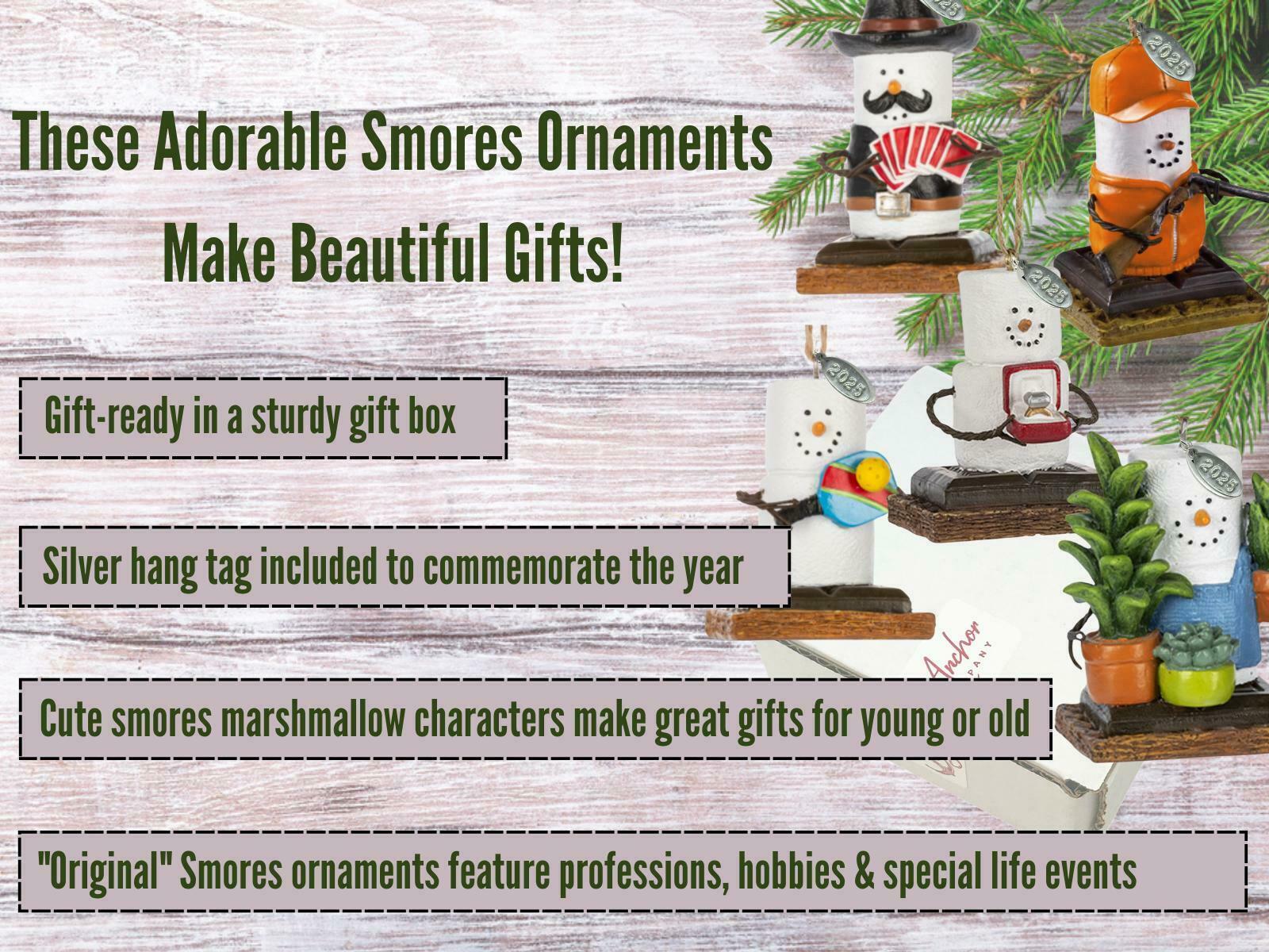 2026 Our First Christmas Ornament Smores Couple with Mistletoe, Wedding Ornament, Mr and Mrs, Kissing Couples First Christmas Smores Ornament in Gift Box