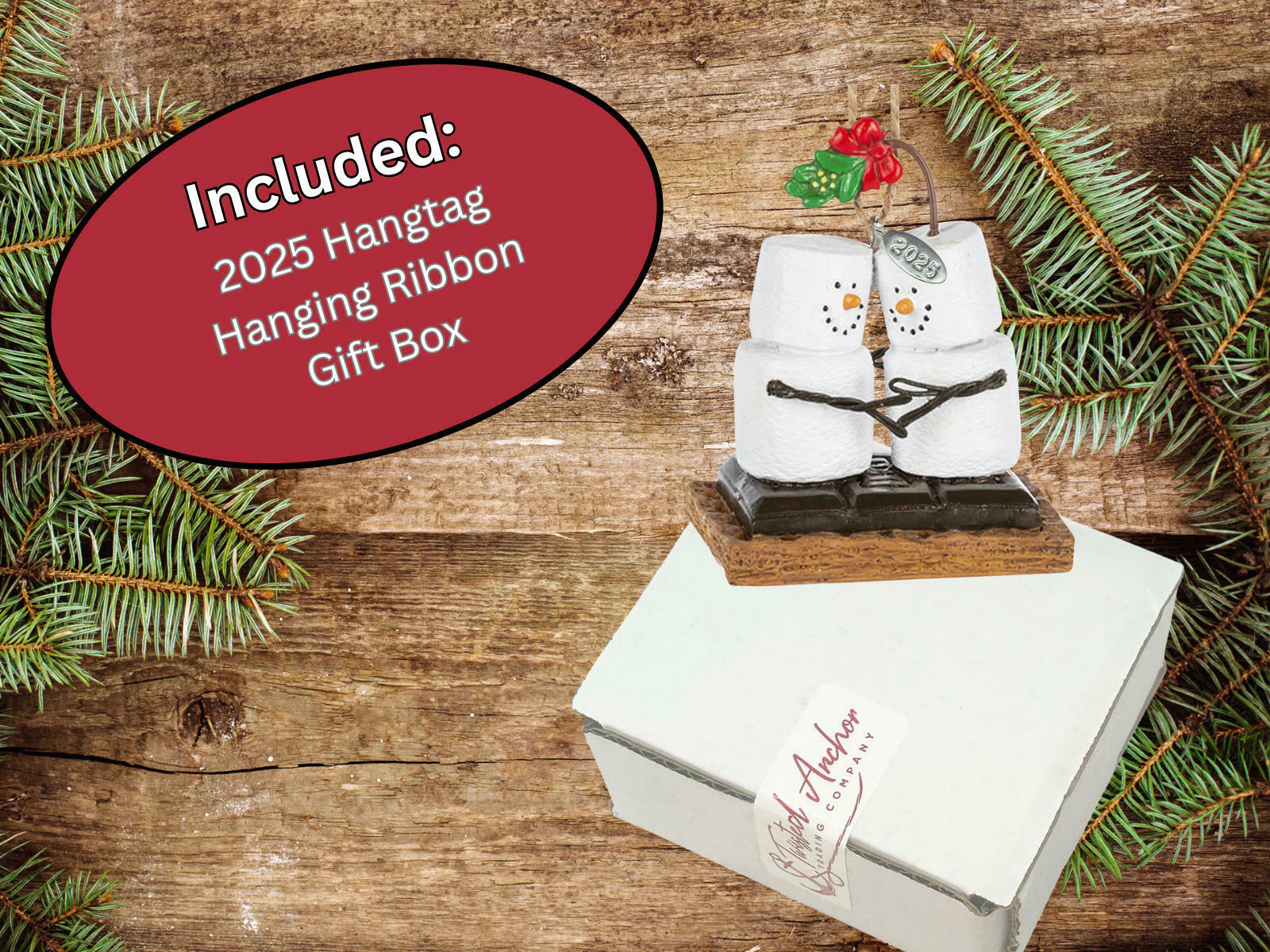 2026 Our First Christmas Ornament Smores Couple with Mistletoe, Wedding Ornament, Mr and Mrs, Kissing Couples First Christmas Smores Ornament in Gift Box