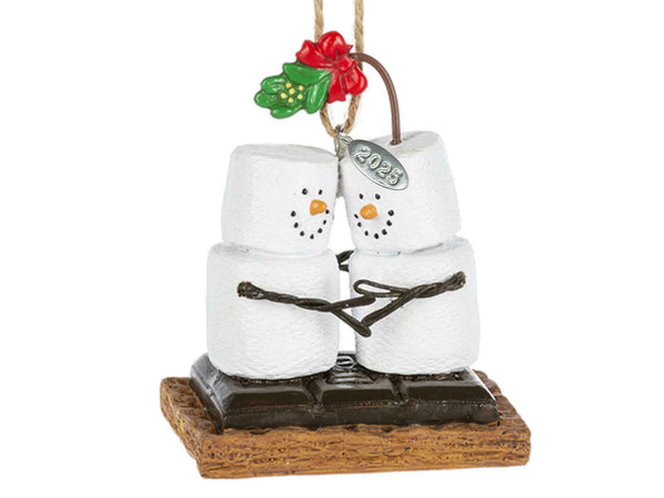 Our First Christmas Ornament 2025 Smores Couple with Mistletoe, Wedding Ornament, Mr and Mrs, Kissing Couples First Christmas Smores Ornament in Gift Box