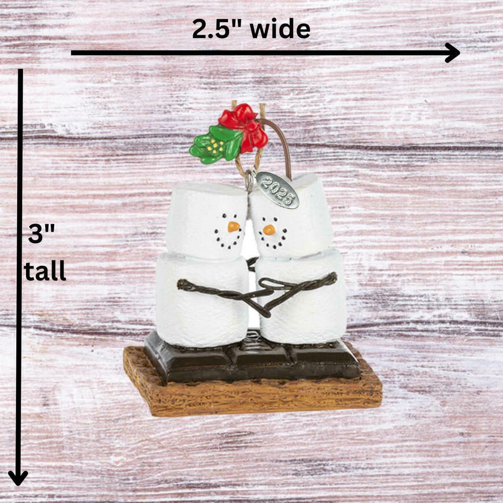 2026 Our First Christmas Ornament Smores Couple with Mistletoe, Wedding Ornament, Mr and Mrs, Kissing Couples First Christmas Smores Ornament in Gift Box