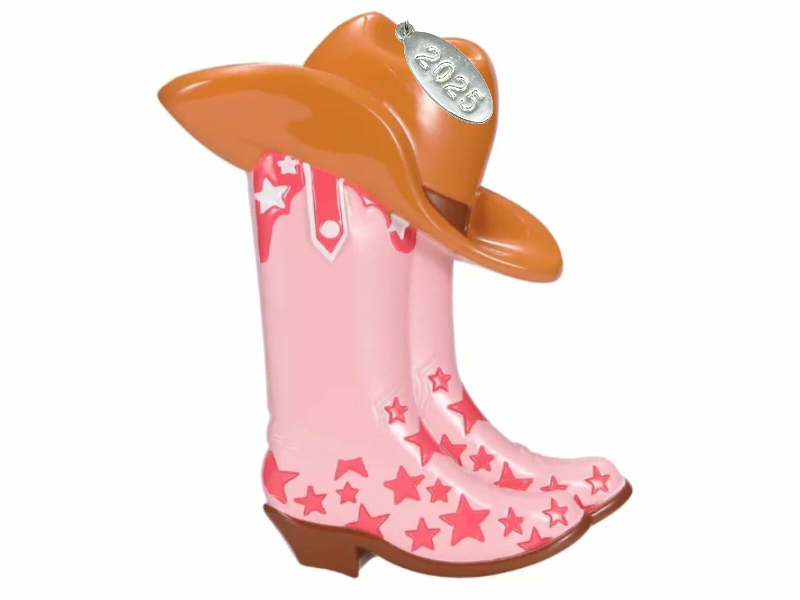 Pink Cowgirl Christmas Ornament, Pink Cow Girl Boot Christmas Ornament, Arrives in Gift Box