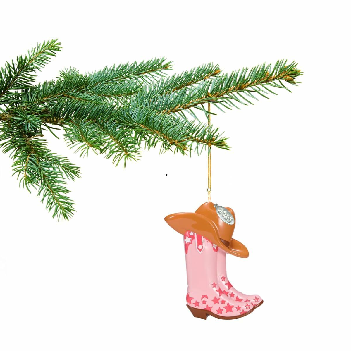 Pink Cowgirl Christmas Ornament, Pink Cow Girl Boot Christmas Ornament, Arrives in Gift Box